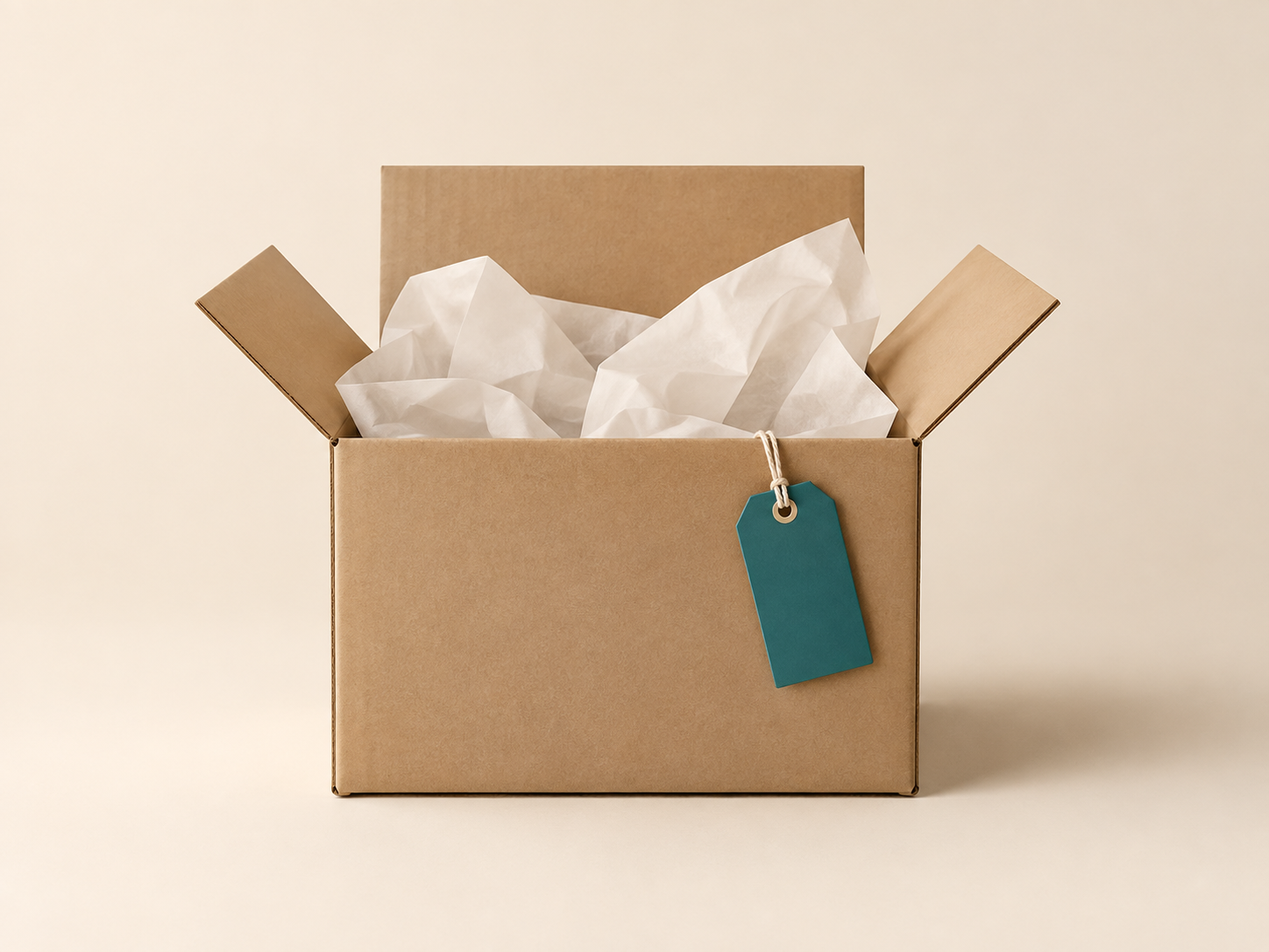 Illustration of a shipping box with a teal tag